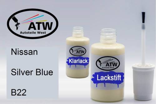 Nissan, Silver Blue, B22: 20ml Lackstift + 20ml Klarlack - Set, von ATW Autoteile West.